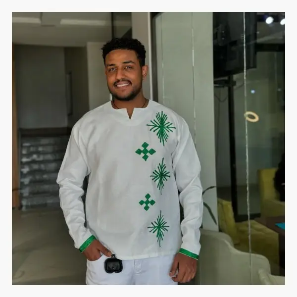 Men's Woven-Accent Habesha Shirt